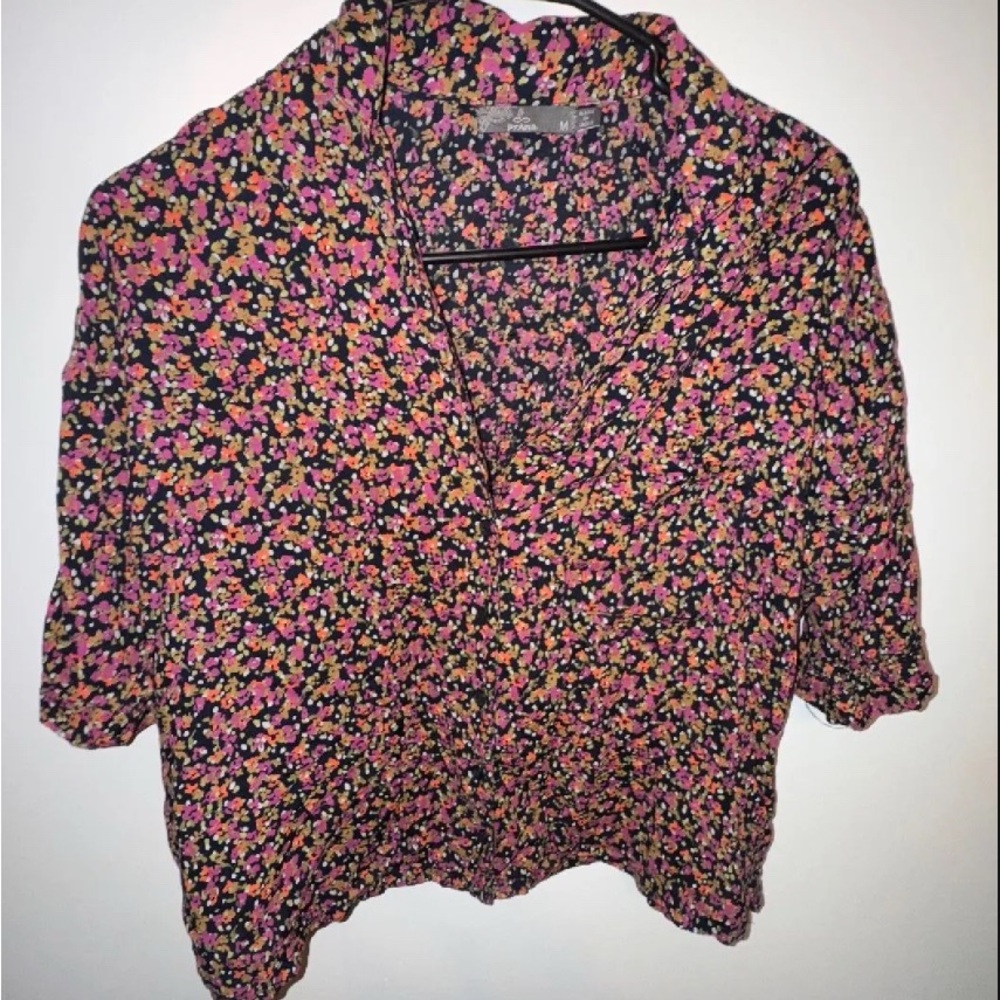 PrAna Iguala Floral Button Down Women's Top - Pink and Black
